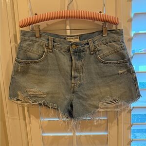We The Free Blue Distressed Jean Shorts